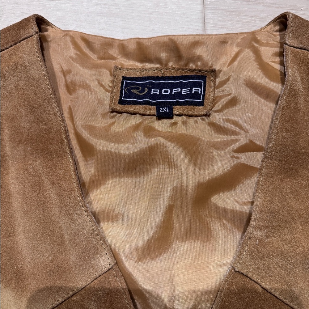 Roper Brown/Tan Full Suede Button Snap Closure Vest Men's 2XL - Picture 4 of 7